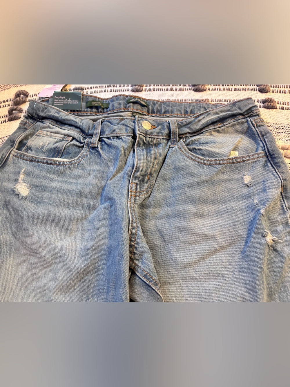 Women’s Distressed Blue Jeans - Mid-Rise Straight - Picture 4 of 13